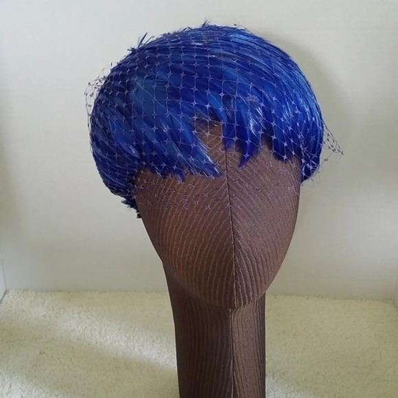 Vintage I Magnin Royal Electric‎ Blue Feather Hat - Picture 1 of 11